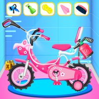 Girl Bicycle Repair Wash Salon
